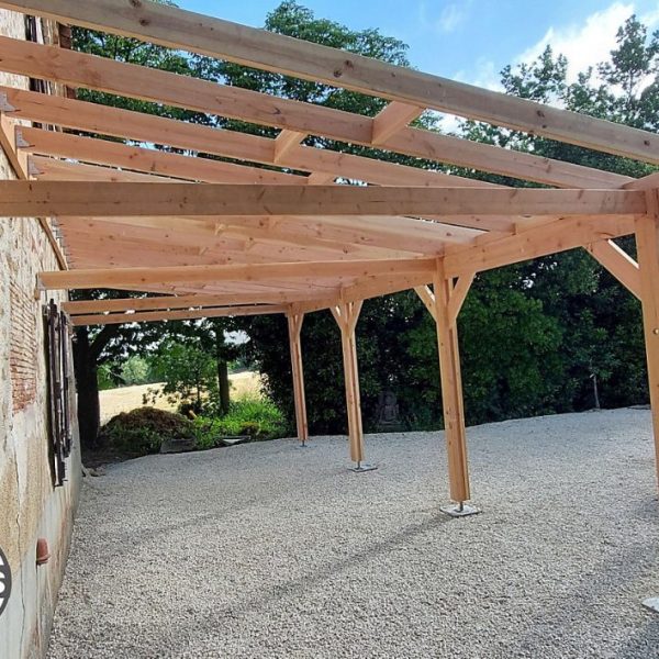 Carport adossé une pente 300cmx1250cm – bois DOUGLAS Français (Charpente en bois | auvent | abri voiture) 38 m². Garantie 10 ans