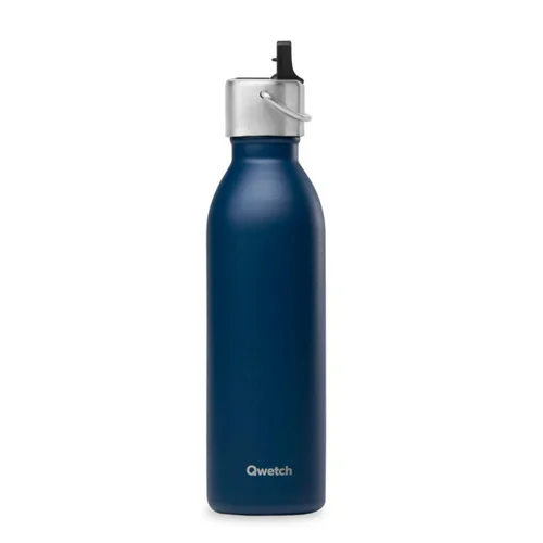 Bouteille isotherme en inox recyclé coloris bleu marine avec bouchon sport Qwetch Active Matt - 600 ml