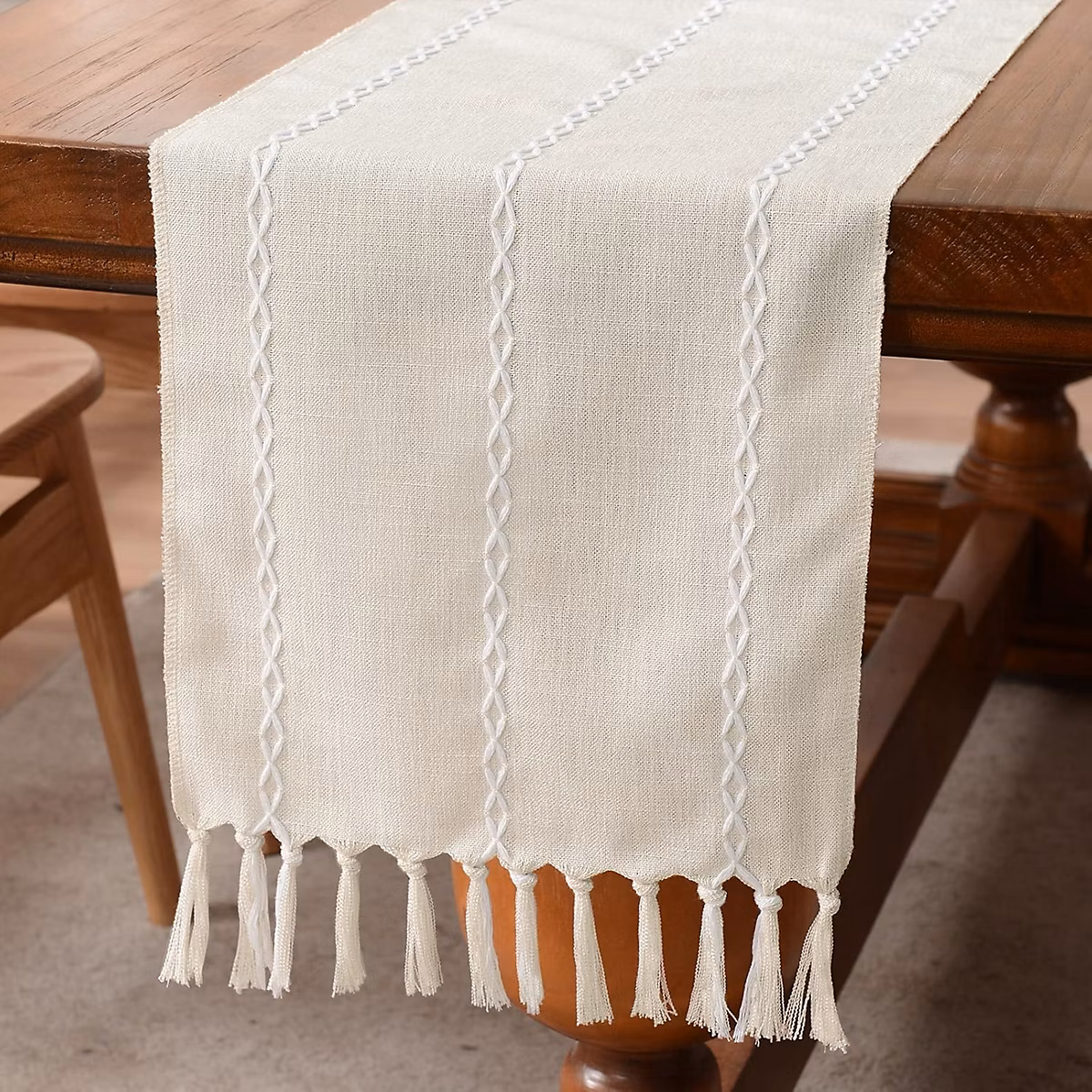 Chemin de table bohème 33 × 230 cm ivoire