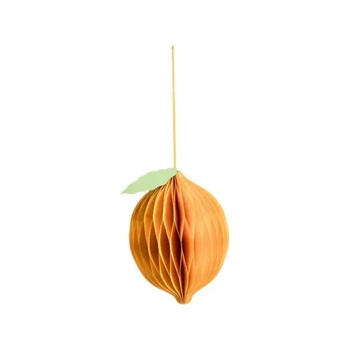 Citron décoratif à suspendre en papier jaune grand modèle - Ø 11 x H 17 cm