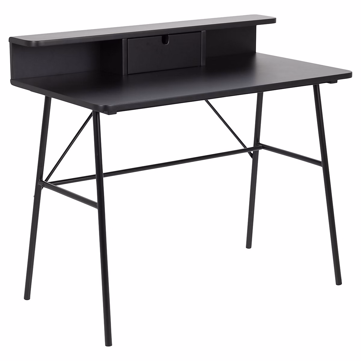 Bureau 1 tiroir et 1 tablette avec pieds en métal Noir – L. 100 x l. 55 x H. 88.8 cm, FLORIAN