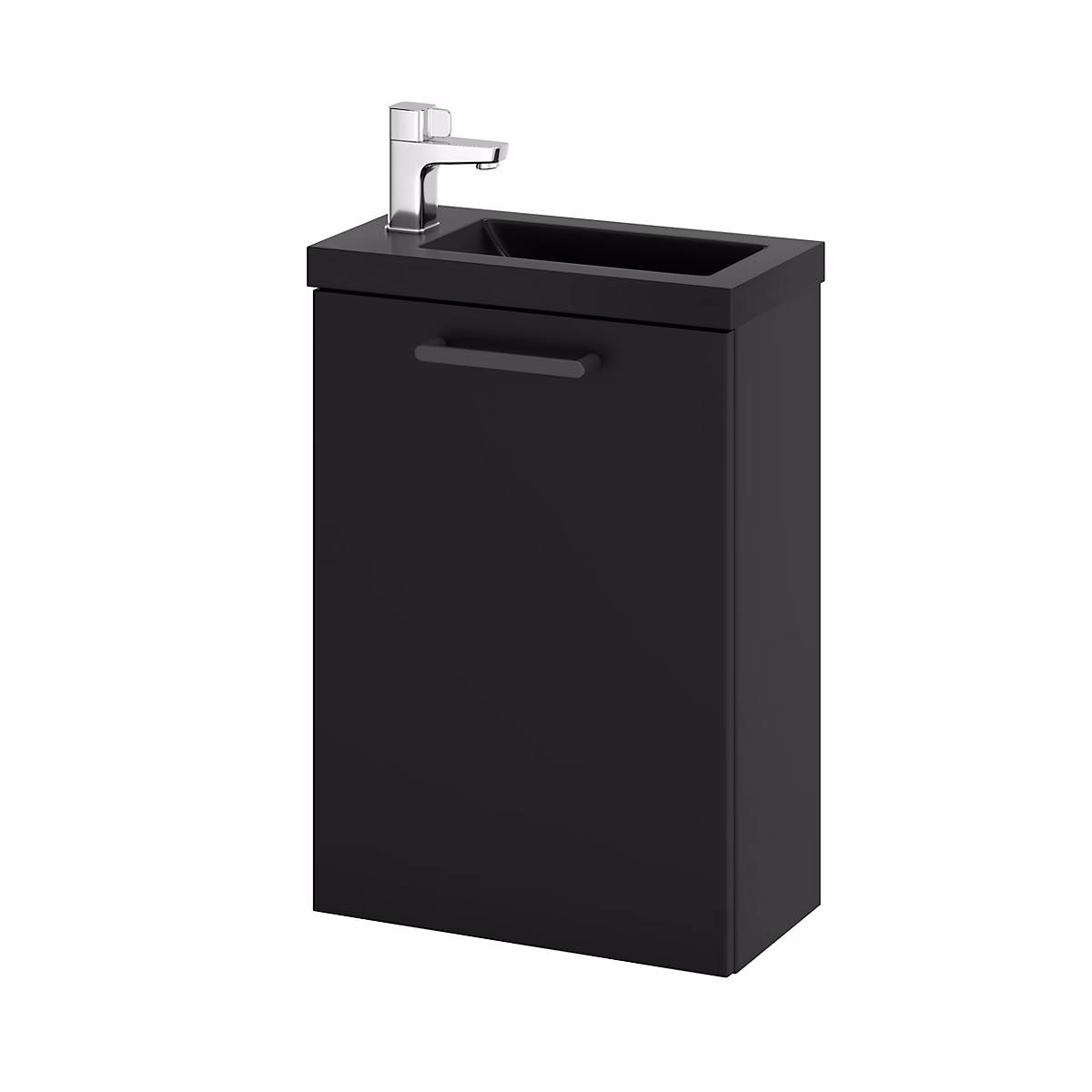 Meuble lave mains suspendu noir mat l.43 – 5 cm 1 porte Imandra + plan vasque noir résine Beni, GoodHome