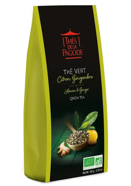 Thé vert citron gingembre bio thés de la pagode sachet - 100 g