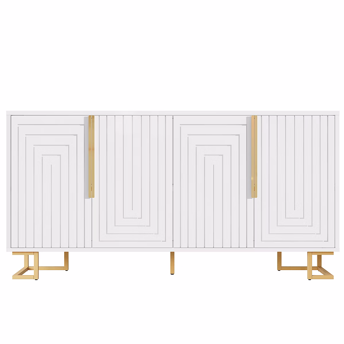 Buffet blanc portes à motif géométrique – poignées dorées 4 portes
