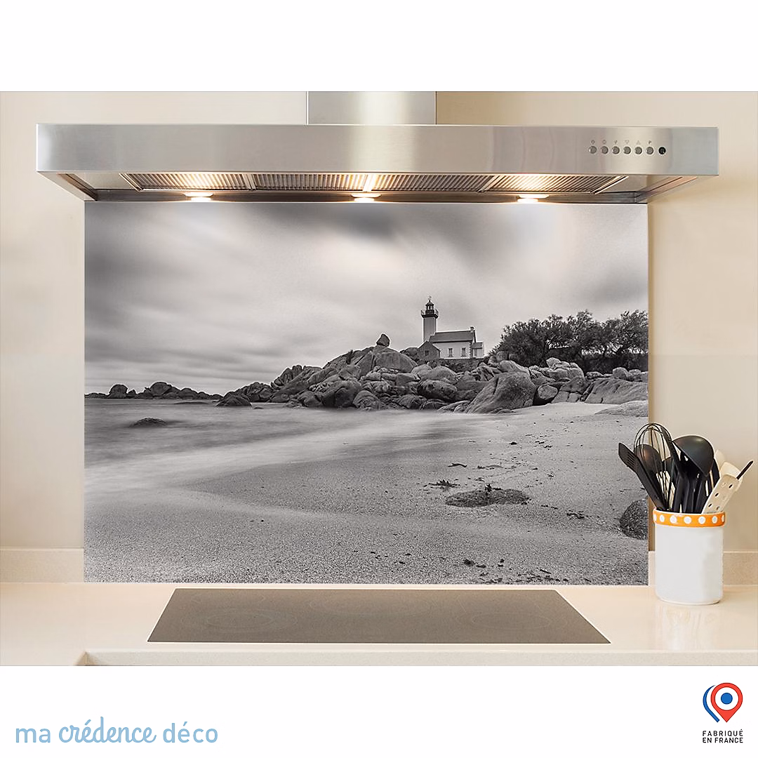 Crédence cuisine fond de hotte Phare de Pontusval – Verre trempé, L 90 cm x H 60 cm, MaCrédenceDéco