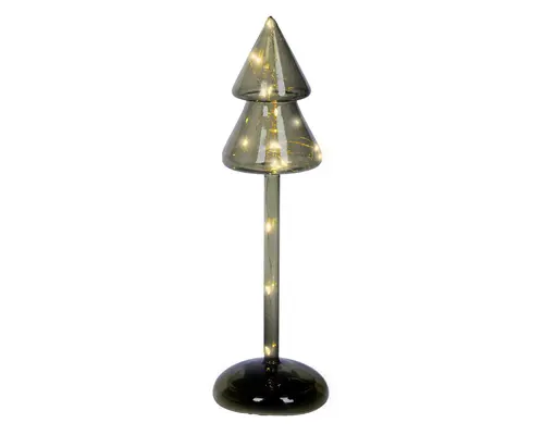 Sapin en verre vert avec micro LED blanc chaud fixe pour intérieur - Ø 9 x H 29 cm