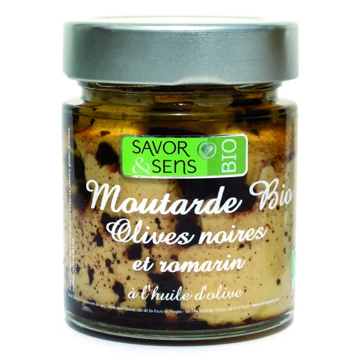 Moutarde bio aux olives noires et romarin 130 g