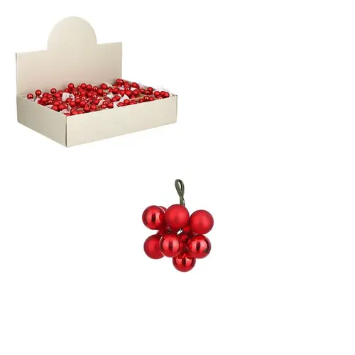 Grappe de boules de Noël en verre rouge sur fil - Ø 2 cm