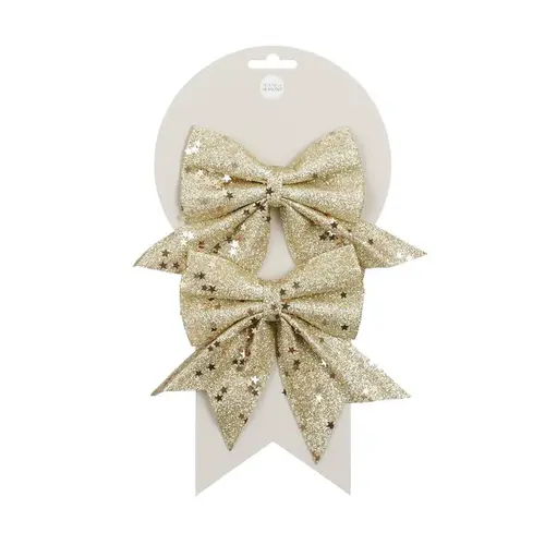Lot de 2 nœuds décoratifs champagne - 12 x 13 cm