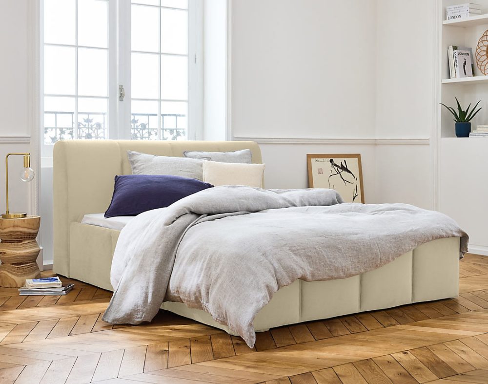 Elysia – lit coffre, 140 × 190, en velours, sommier inclus, Lisa Design