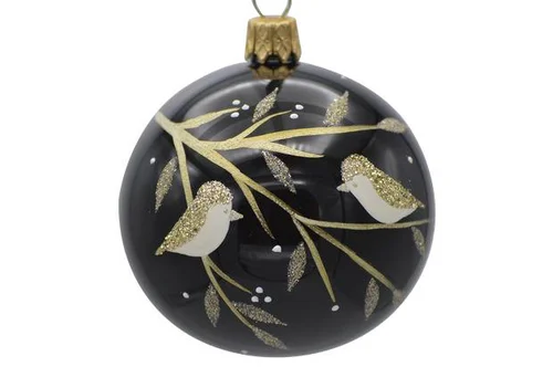 Suspension boule décorative Graphique coloris noir en verre - Ø 7 cm