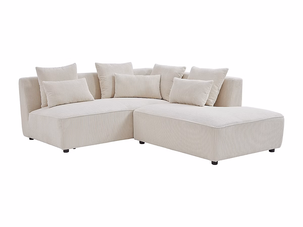 Canapé d'angle droit en velours côtelé beige MECODI | Canapé
