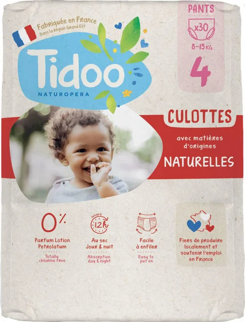 Culottes d’apprentissage écologiques en sachet T4 (8-15kg) Tidoo, certifiées FSC® - 30 pièces