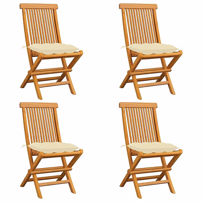 Chaises de jardin avec coussins blanc crème 4 pcs Teck massif – Réf. FKCIIHGUZ6872765286