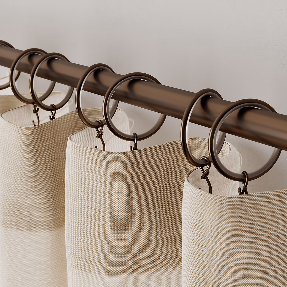 10 anneaux et crochets tringle à rideau silencieux Kozani métal marron Ø16/19mm GoodHome – Réf. RMSYHHKRL9205002129