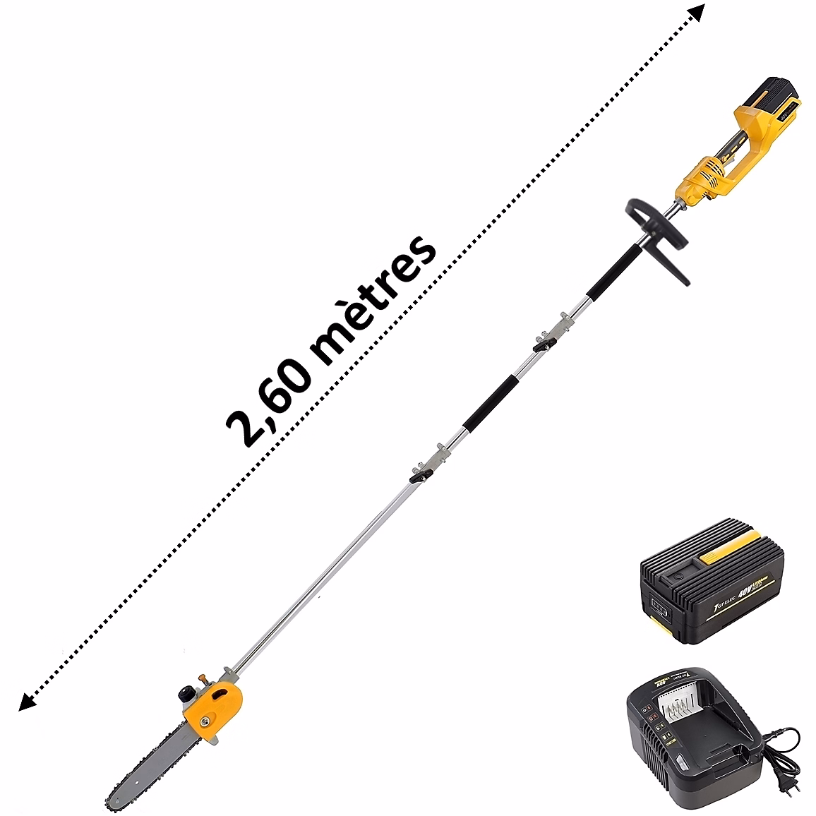 Elagueuse sur perche sans fil à batterie – 40 V, GT ELEC + batterie 2 Ah + chargeur, GT ELEC