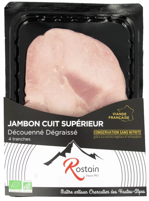 Jambon cuit supérieur découenné dégraissé sans nitrites ajoutés - 4 tranches 160 g
