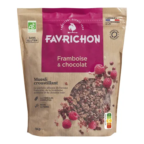 Muesli croustillant framboise et chocolat bio Favrichon - 1 kg