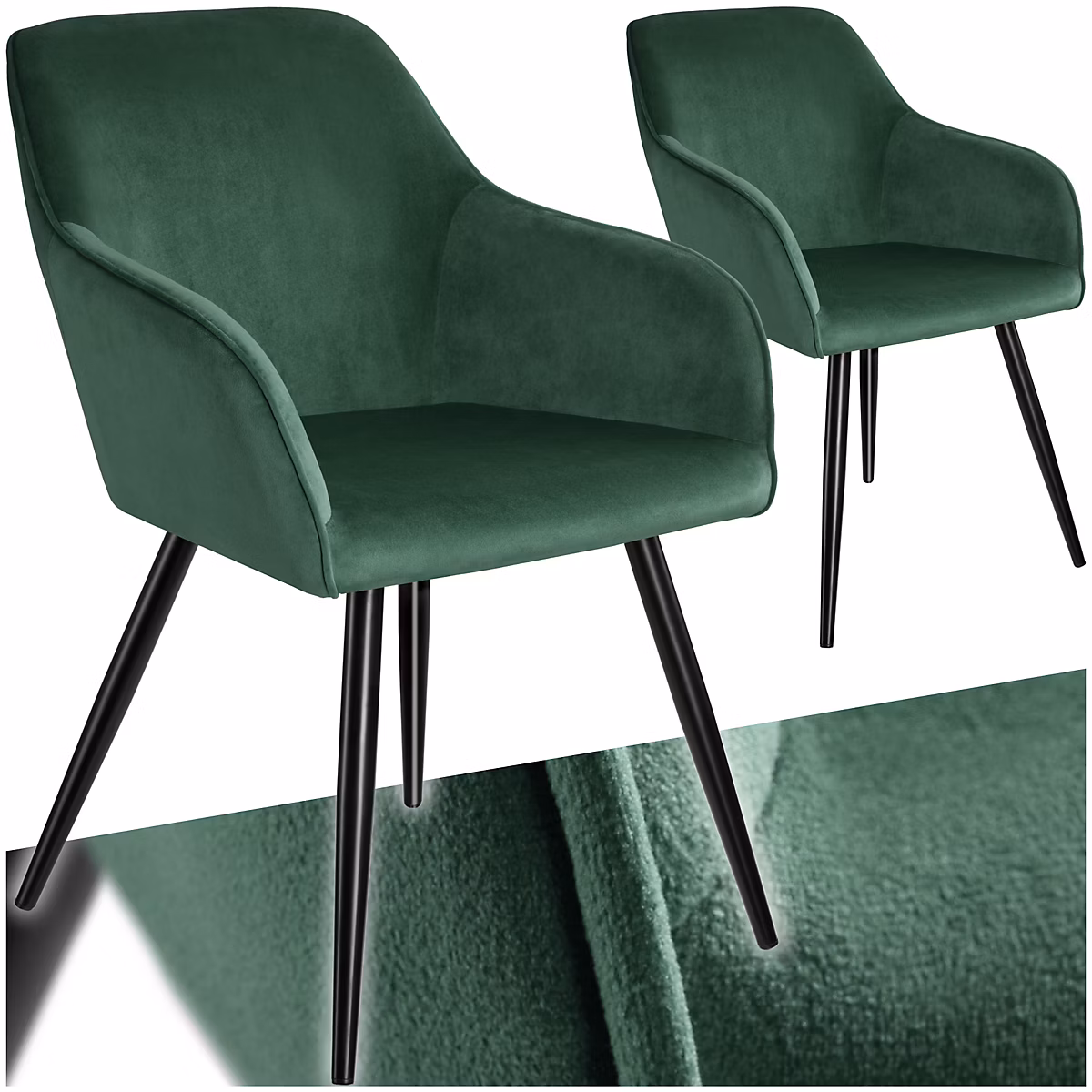 Chaise style scandinave rembourrée aspect velours vert foncé/noir | Chaise