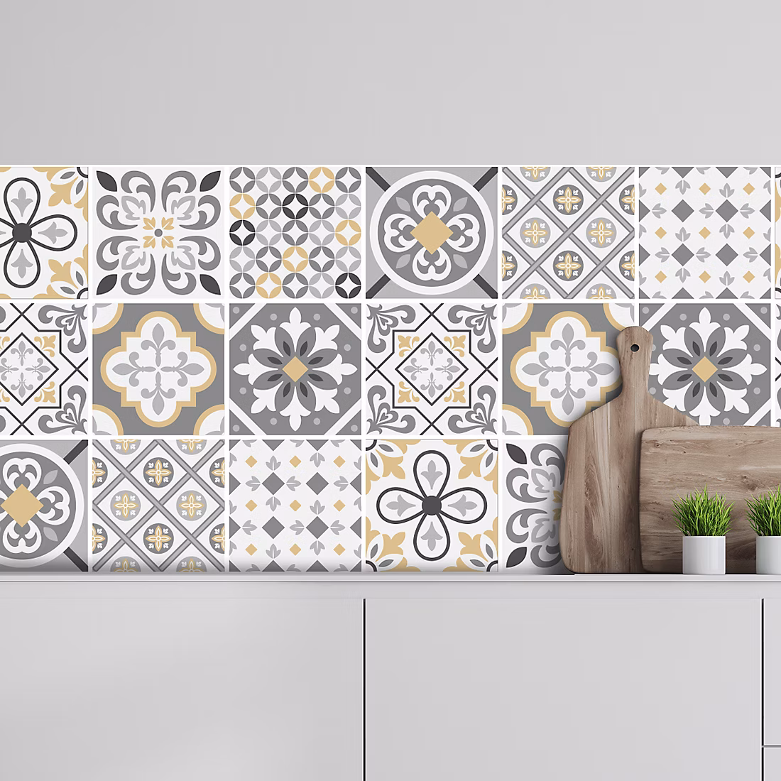 Crédence adhésive carreaux de ciment gris et beige 40 × 300cm