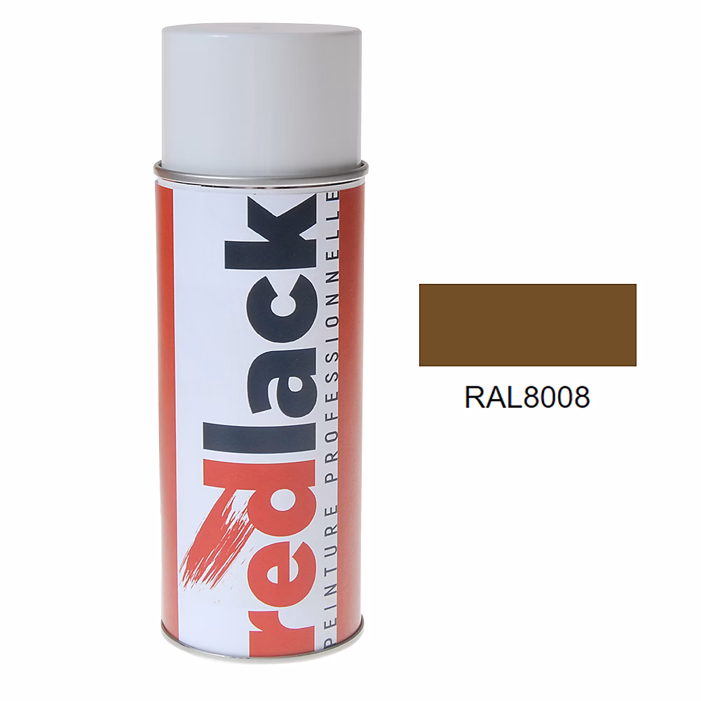 Bombe de peinture Aérosol – spray, 400ml, RAL 8008 Brun olive, Satiné, multisupport, Redlack, RAL8008