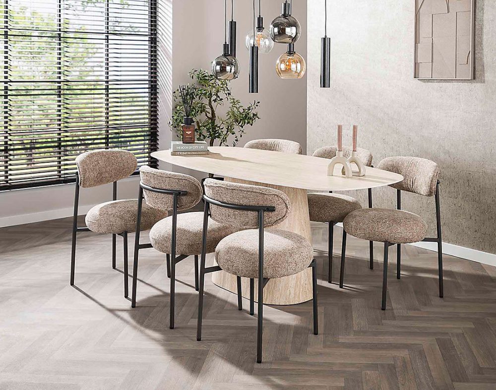 Aubin – table à manger, effet travertin, 4 à 6 personnes, Lisa Design