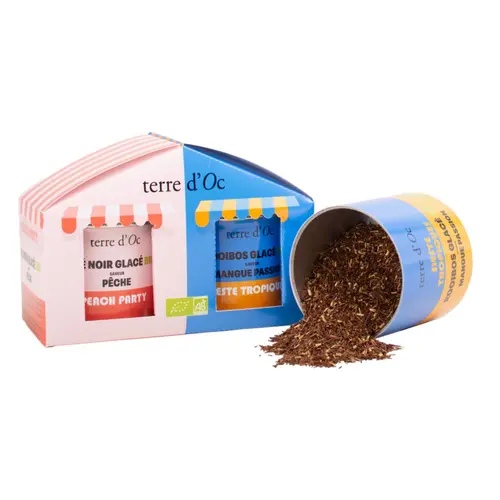 Duo de thé noir bio pêche et rooibos bio mangue passion Terre d’Oc