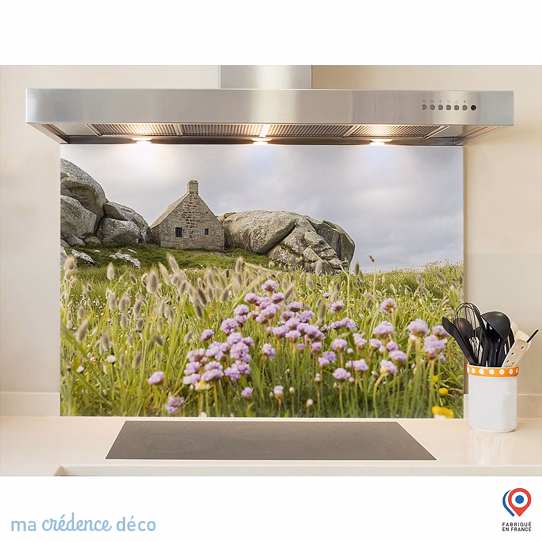 Crédence cuisine fond de hotte Kerlouan Meneham – Verre trempé, L 90 cm x H 60 cm, MaCrédenceDéco