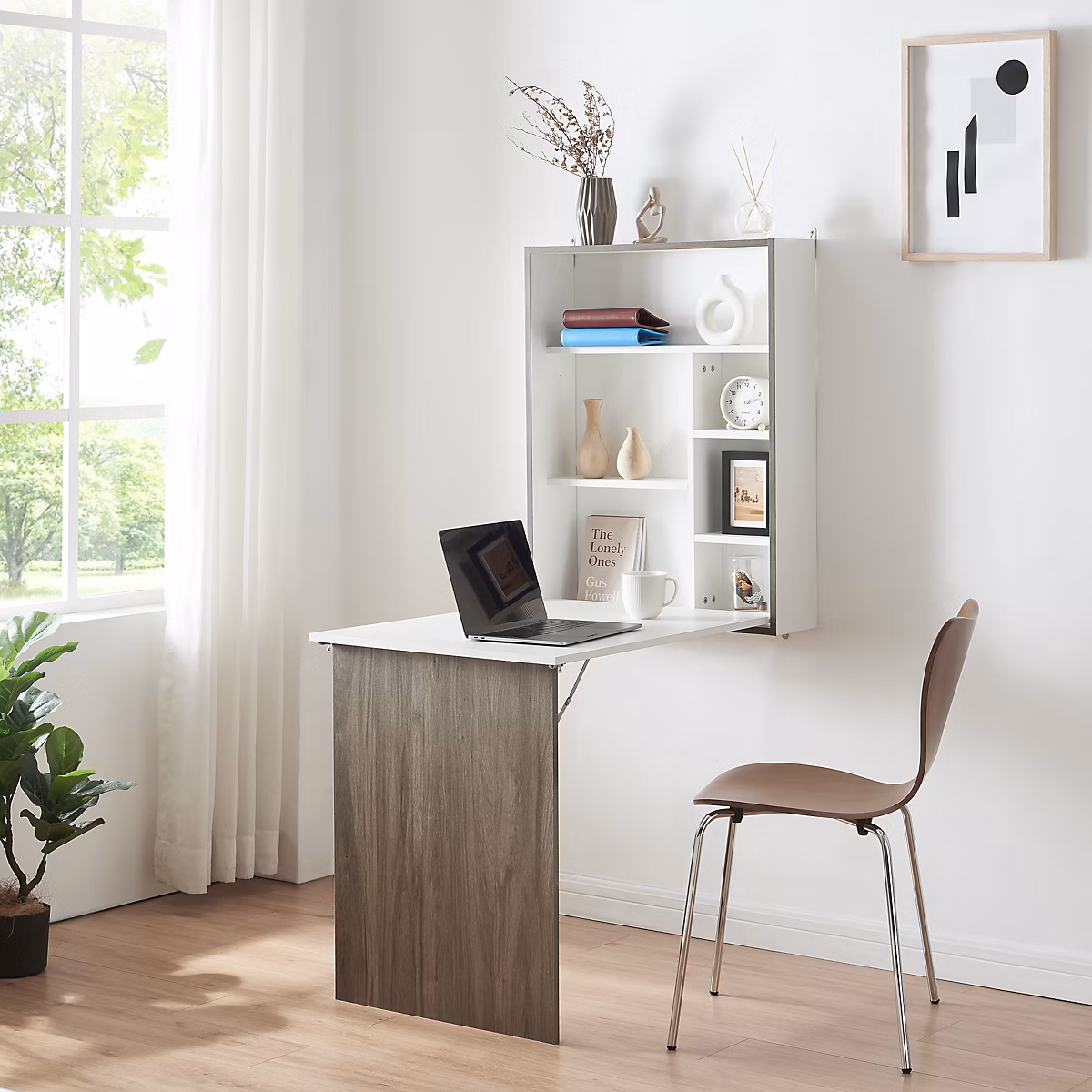 Bureau mural pliant Greve 72 × 77 × 59 cm blanc effet bois en.casa