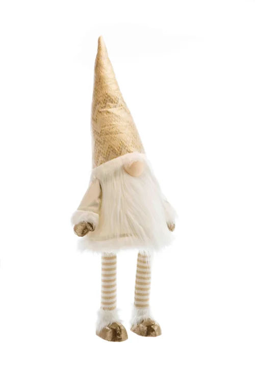 Gnome debout en tissu avec bonnet doré - 32 x 24 x 86 cm