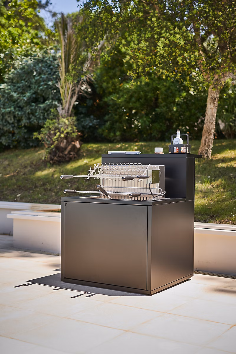 Cuisine d'extérieur – Meuble de cuisine extérieure pour grill 66 cm en acier noir avec comptoir bar Forge Adour
