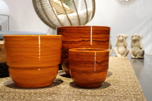 Vase en terre cuite émaillée orange Savane Les Poteries d’Albi Rebord - Ø 30 x H 27 cm