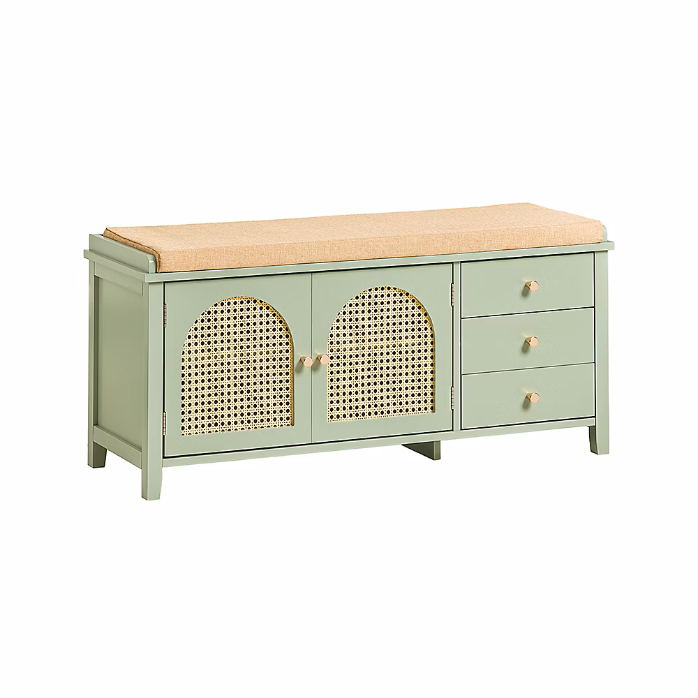 Banc à Chaussures avec 3 Tiroirs – 1 Coussin et 2 Portes Aspect Grille, FSR129-GR, SoBuy