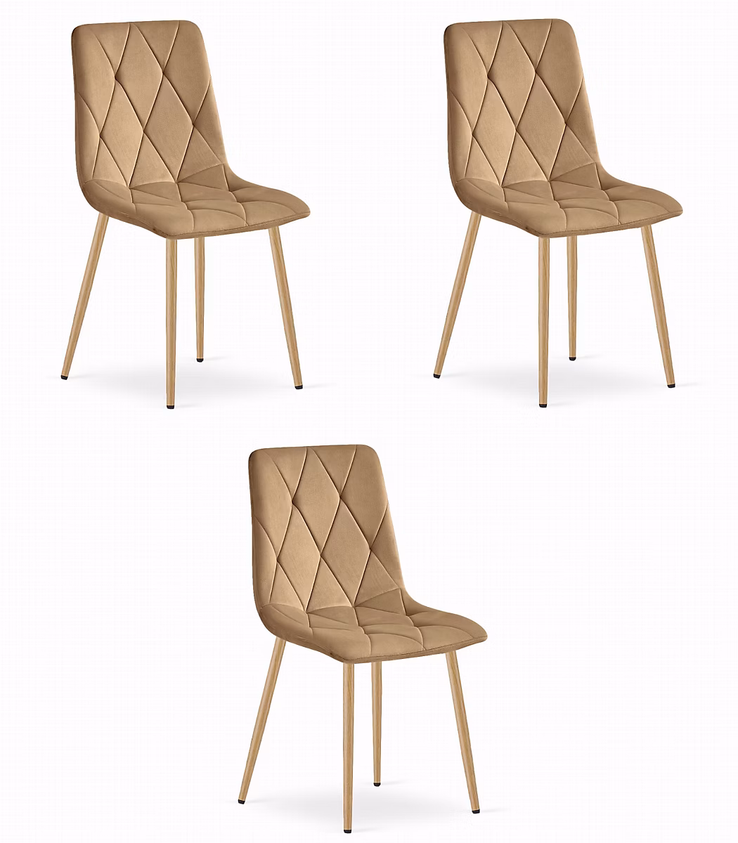 Chaise Valora TYRA en velours marron avec pieds en bois x3 | Chaise