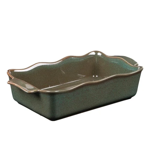Plat à four rectangulaire en porcelaine vert Ely - 27 x 16 x H 7 cm