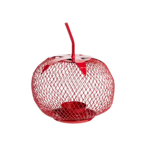 Photophore forme tomate en métal rouge grillagé - Ø 12 x H 19 cm