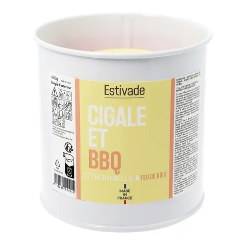 Bougie parfumée"cigales et barbecue" coloris gris en cire Estivade Denis & Fils - Ø 10 cm 400 g