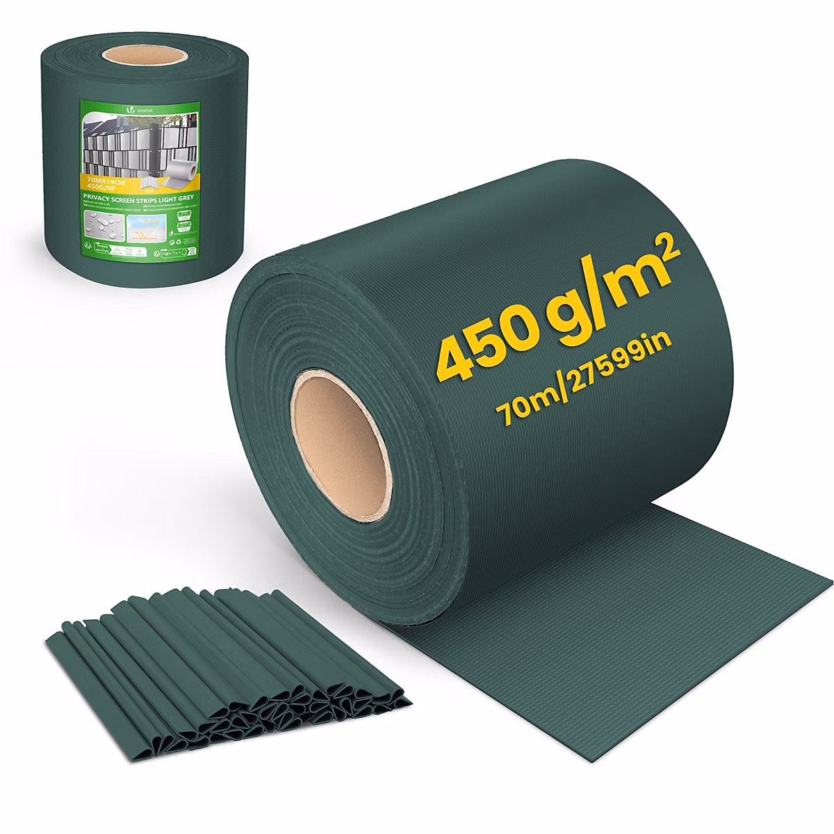 Brise vue occultant PVC 450g/m2 19cm x 70m Vert VOUNOT | Brise vue