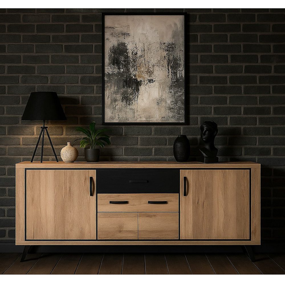 Meuble – Buffet industriel 4 portes et 1 tiroir bois et métal ERIA