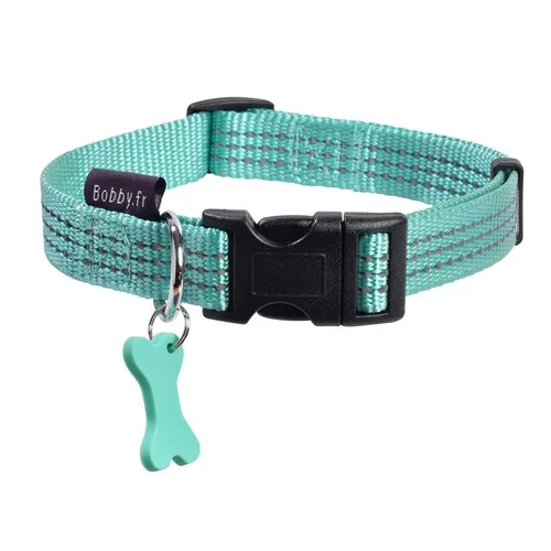 Collier pour chien en nylon tressé coloris bleu lagon Bobby Safe 16 mm - Taille S