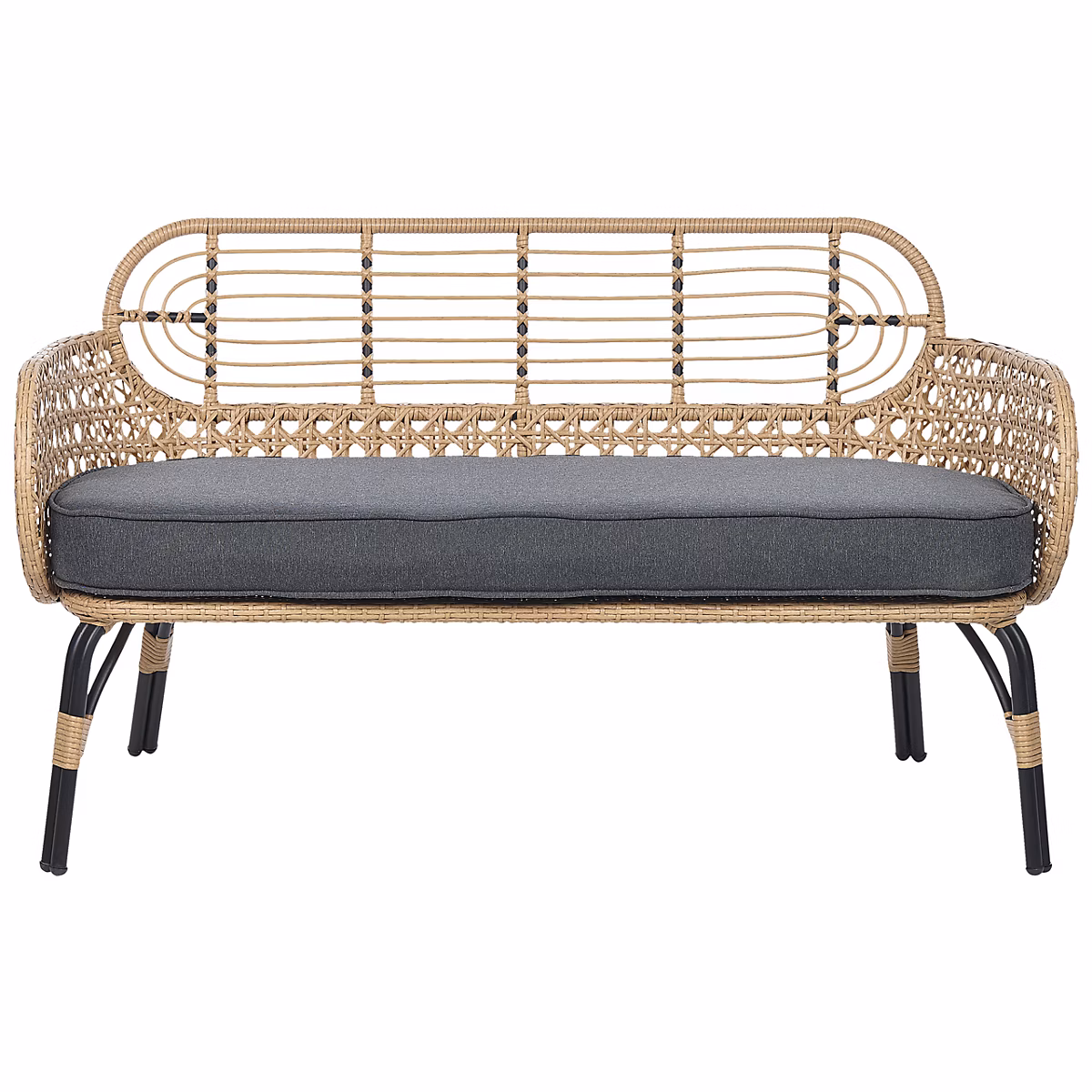 Salon et mobilier de jardin – Banc avec coussin d'assise PRATELLO 122 cm Polyrotin Naturel
