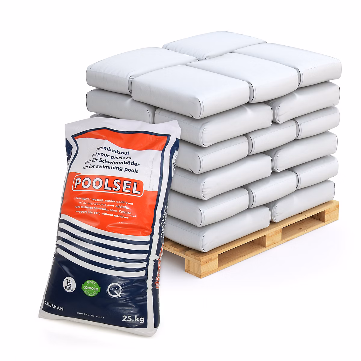 Traitement de l'eau de piscine – 25 kg de sel marin POOLSEL pour piscines x40