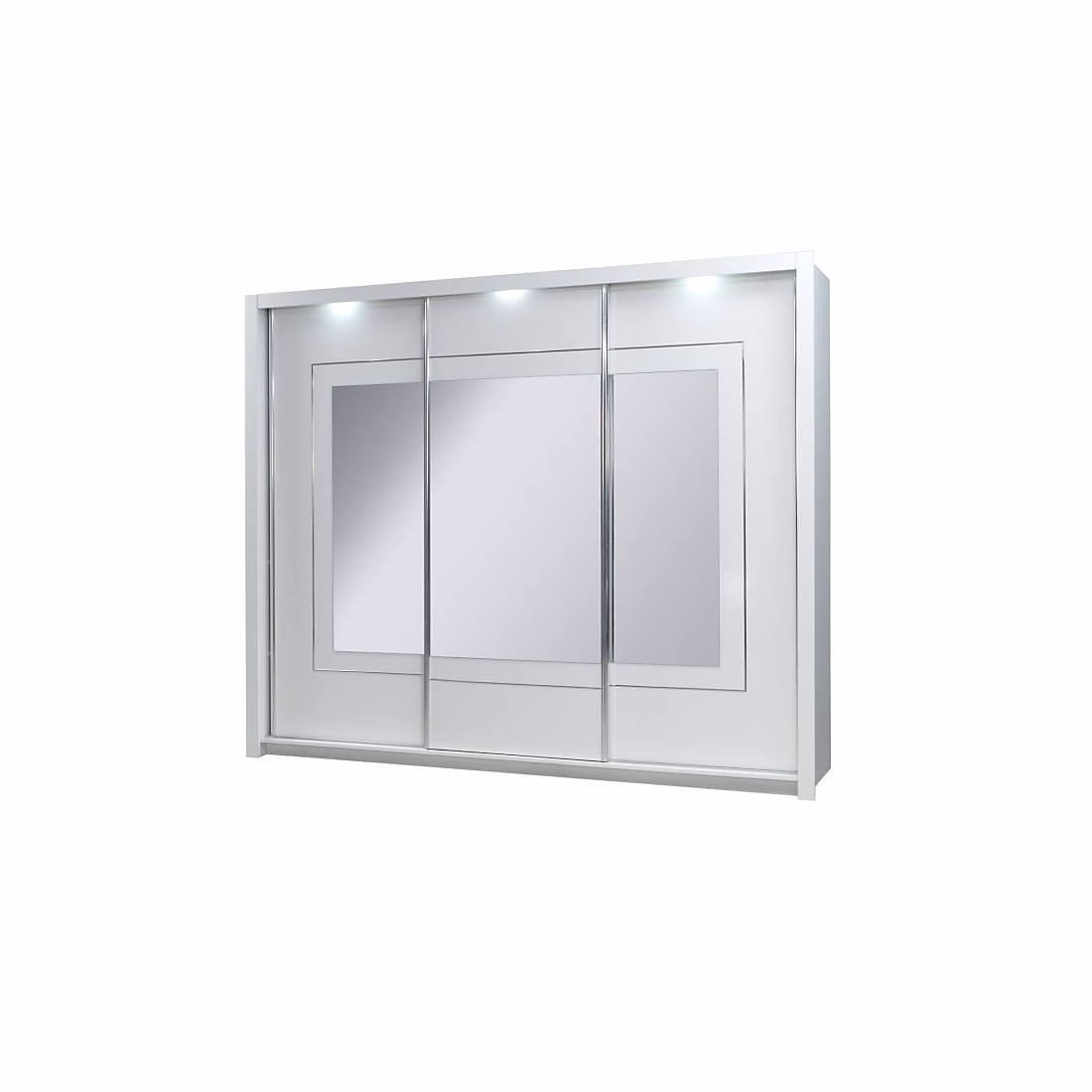 Armoire penderie – Armoire PANAREA 3 portes coulissantes avec miroirs LED 208x213x67 blanc brillant