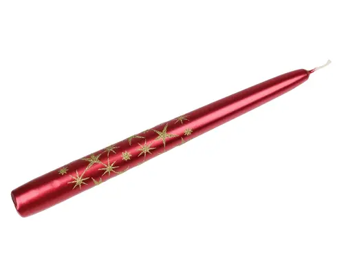 Bougie flambeau coloris rouge métal à motif étoiles Noël 2025 - Ø 2,4 x H 24 cm
