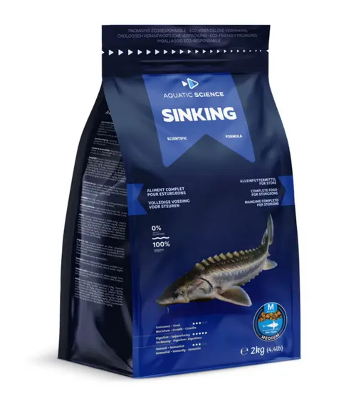 Nourriture complète pour esturgeons de minimum 15 cm de long Aquatic Science Sinking - Taille M sac de 2 kg