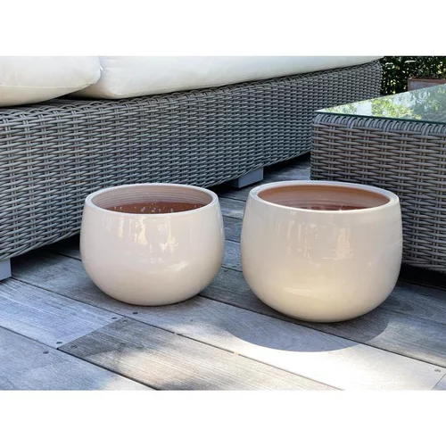 Pot coloris beige en terre émaillée le lisère - Ø 25 cm