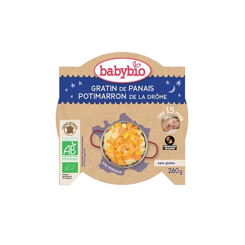 Plat pour bébé bio Babybio Assiette bonne nuit Gratin de panais et potimarron - 260 g