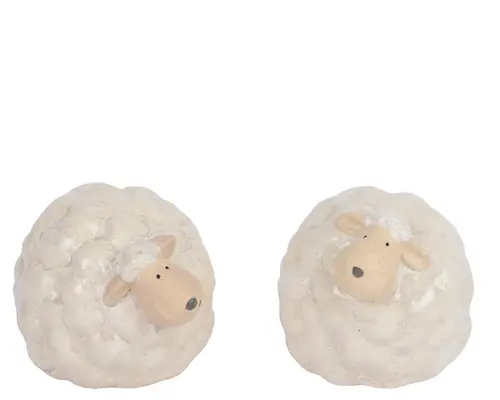 Mouton décoratif en terre cuite blanche - 12 x 9,5 x 9 cm