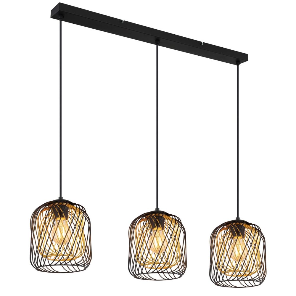 Globo Dichti Plafonnier suspendu de bar noir mat 3x E27 – Ambiance extérieure