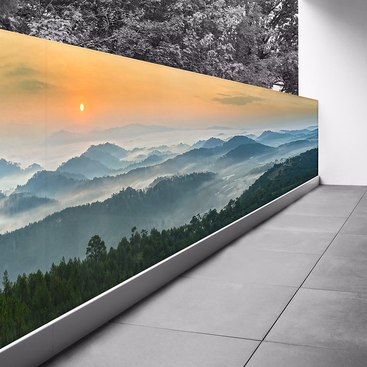 Brise vue Trompe l'oeil – 110 × 385 cm, Montagnes 3617689698168